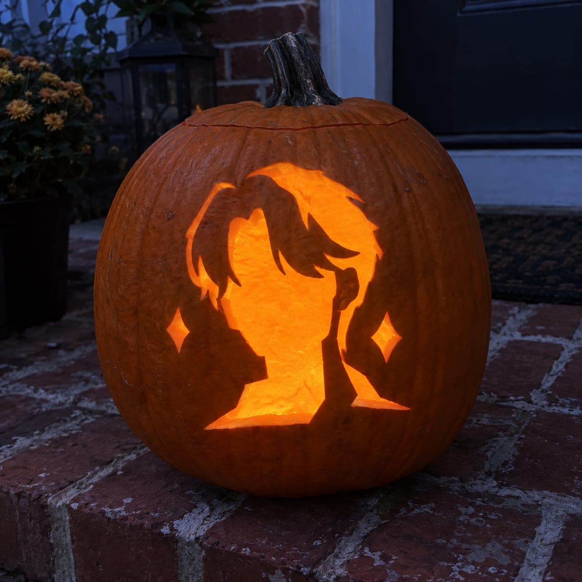 Glowing Jinu Face Pumpkin With Swept Hair