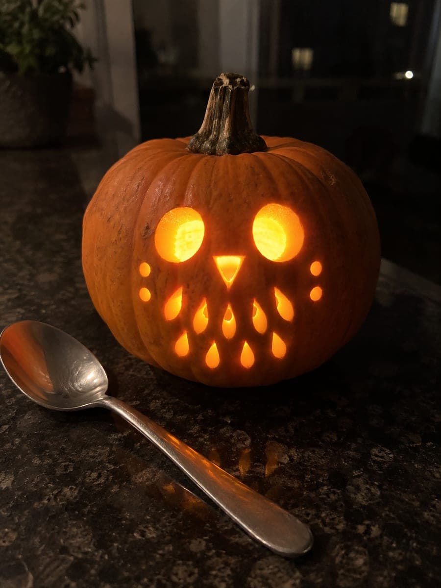 Glowing Owl Face Mini Pumpkin With Feather Holes