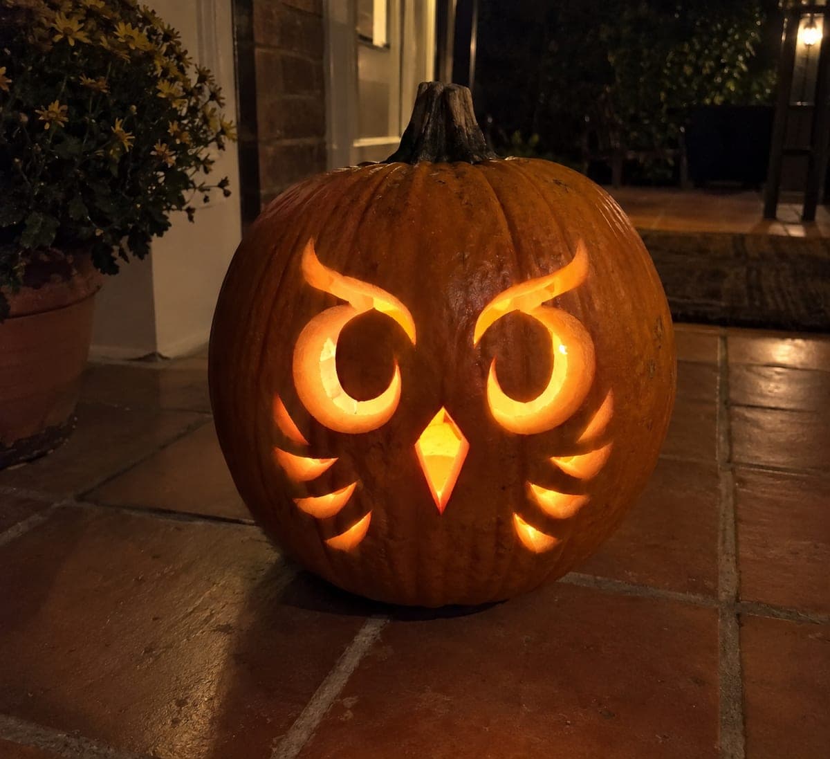 Glowing Owl Face Realistic Pumpkin Carving Stencil