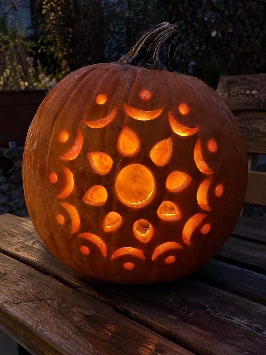 Glowing Teardrop and Crescent Mandala Pumpkin Carving