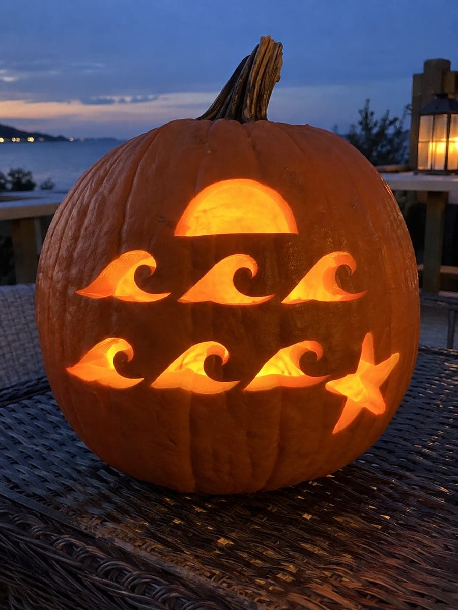 Glowing Waves and Starfish Beach Pumpkin at Dusk