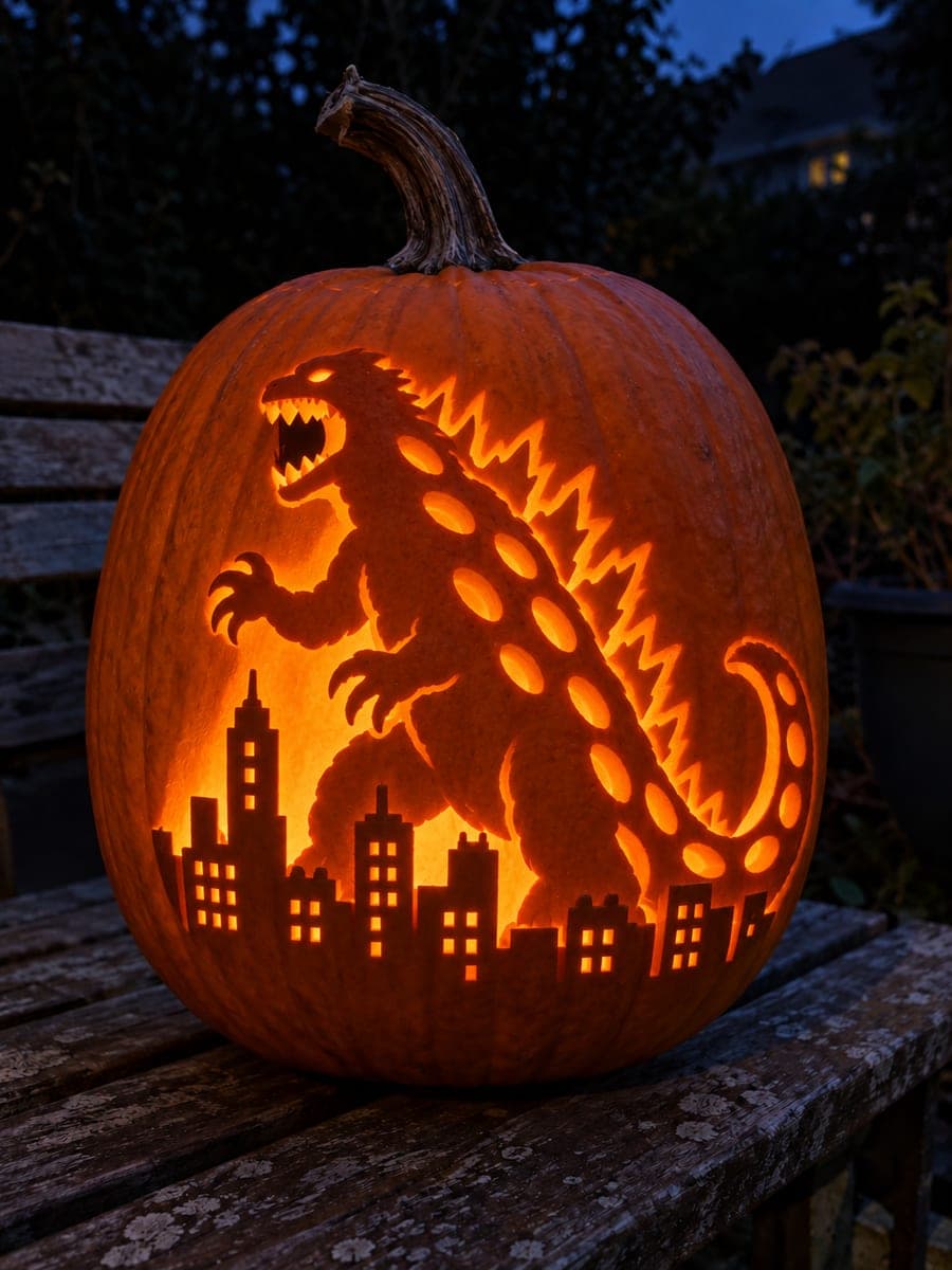 Godzilla City Skyline Silhouette Jack-O-Lantern