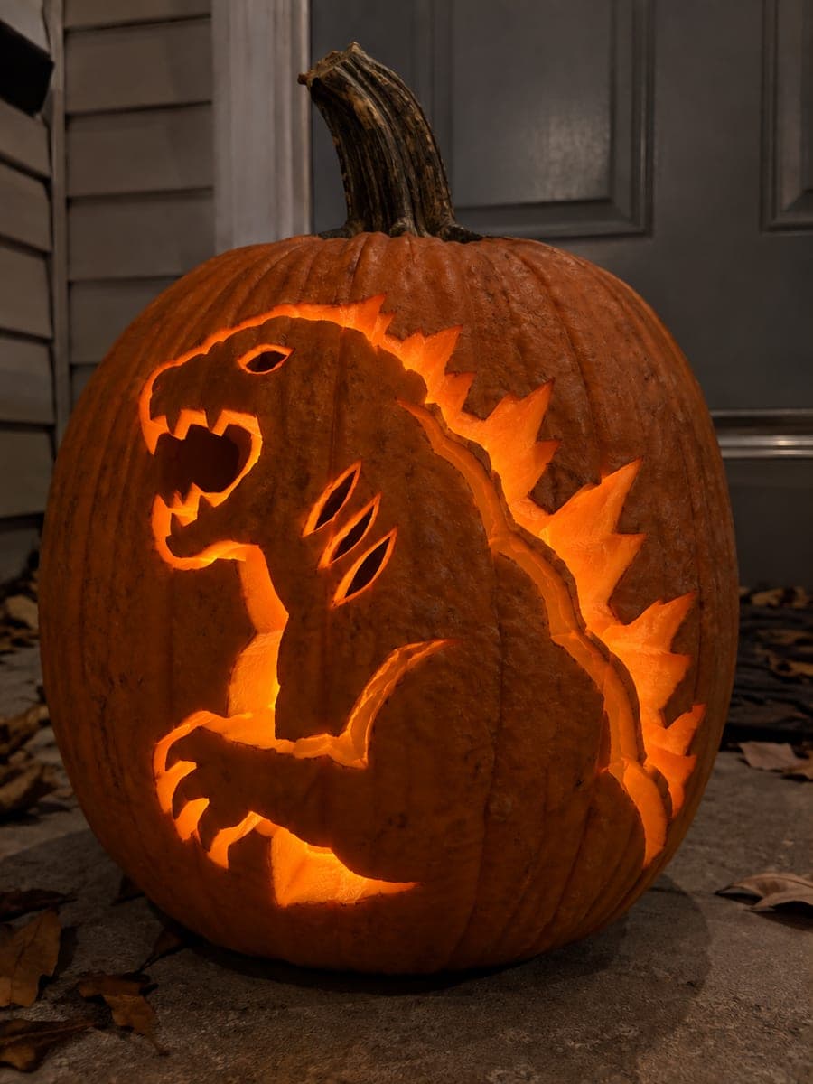 Godzilla Pumpkin With Neck Slash Cutouts