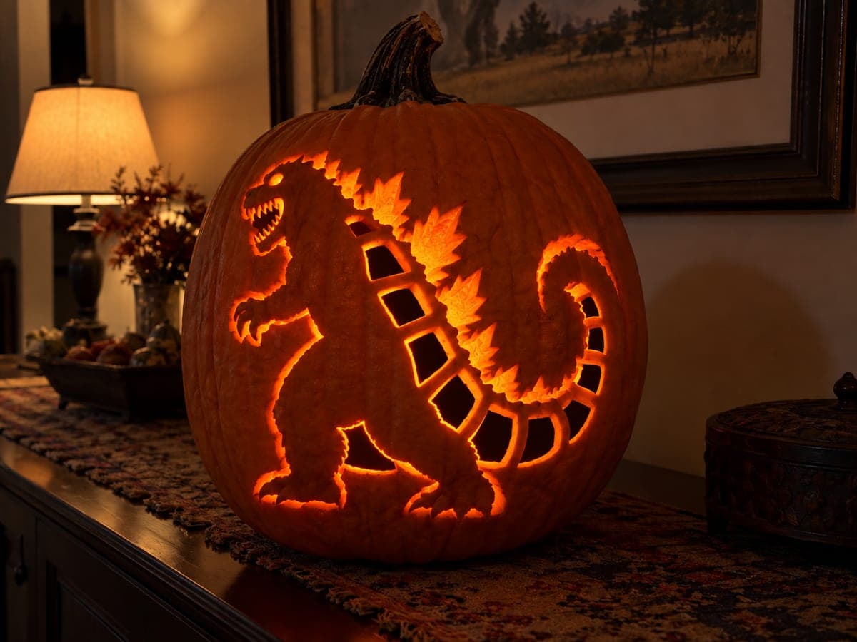 Godzilla Rib-Panel Pumpkin Carving With Open Jaw