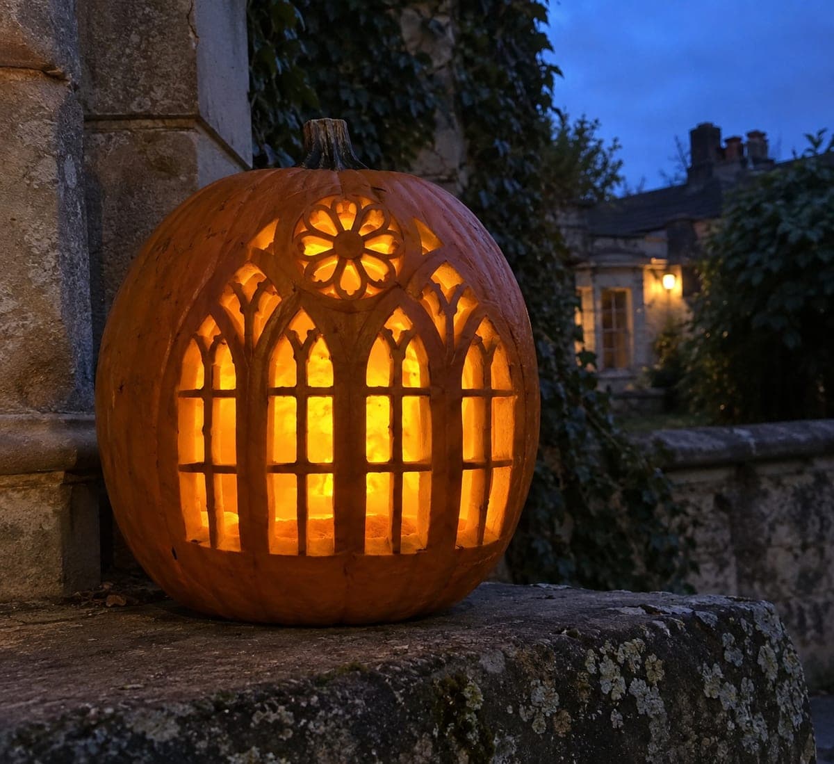 Gothic Arched Window Pumpkin Carving Idea for Adults