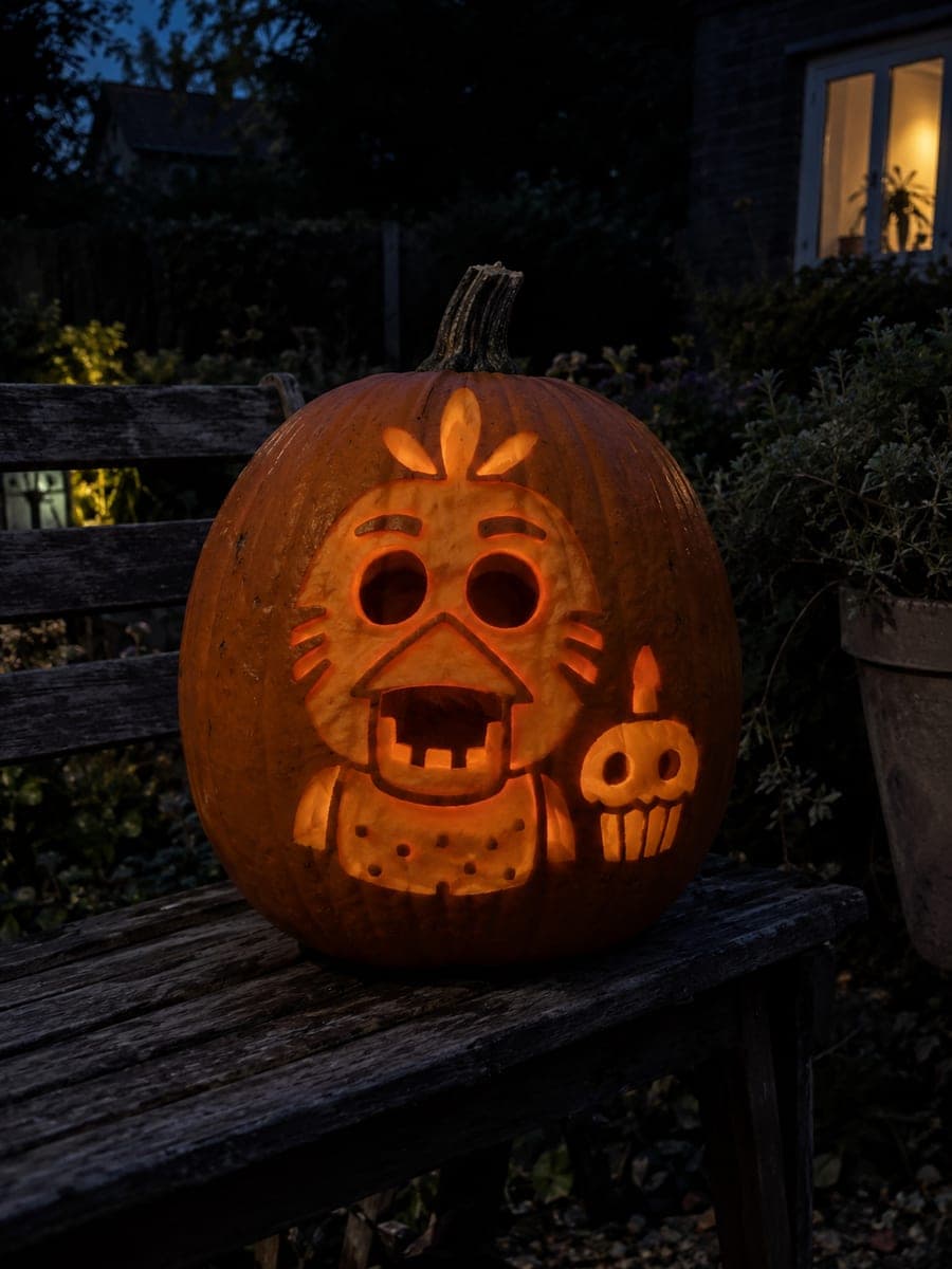 Hard Chica FNAF Pumpkin Carving with Cupcake Accent