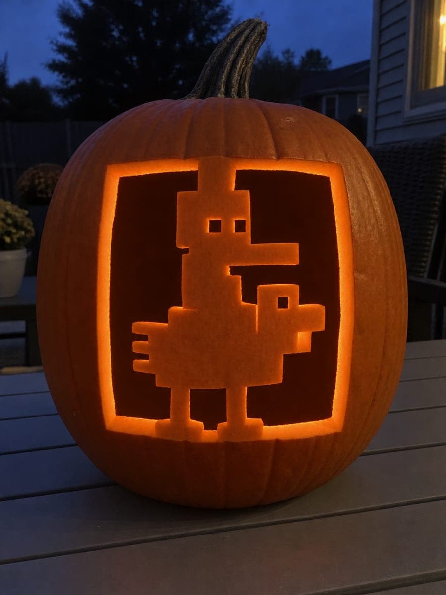 Hard Chicken Jockey Pumpkin Carving in Glowing Window