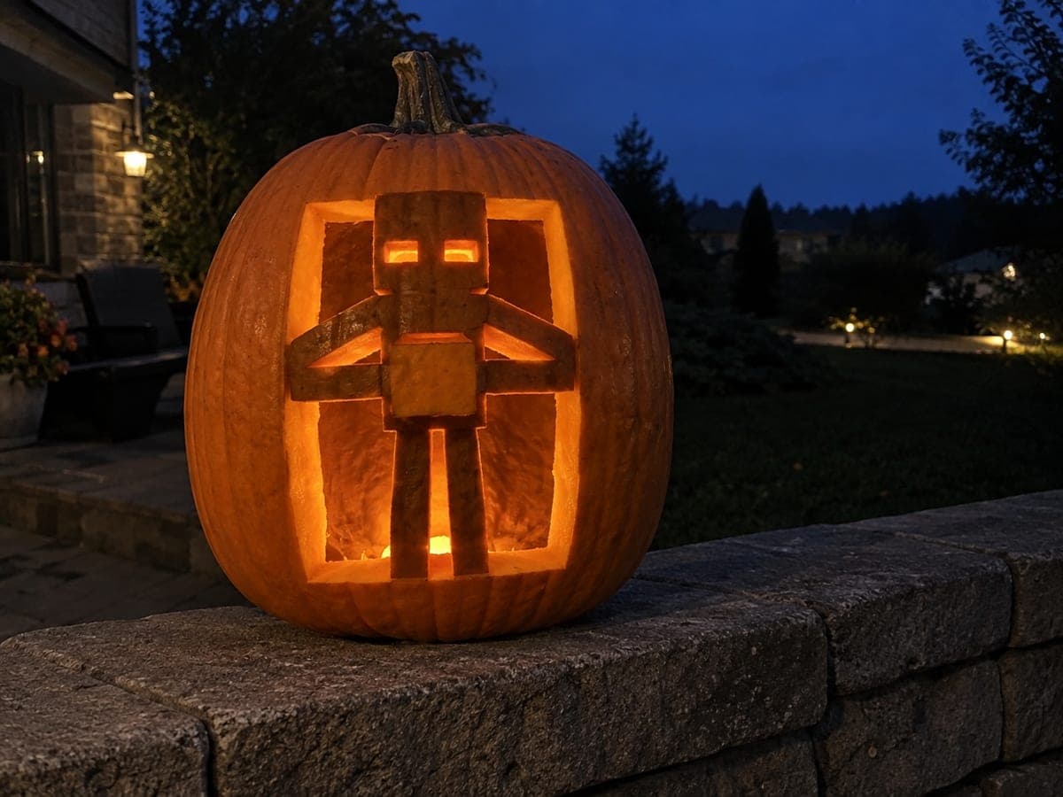 Hard Enderman Full Figure Pumpkin Carving in Window