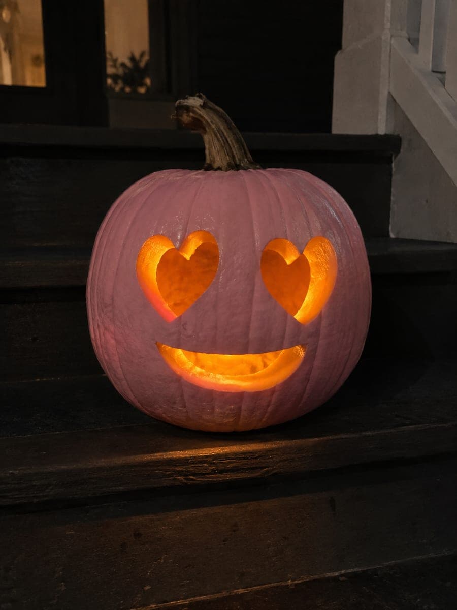 Heart-Eyed Pink Pumpkin With Warm Inner Glow