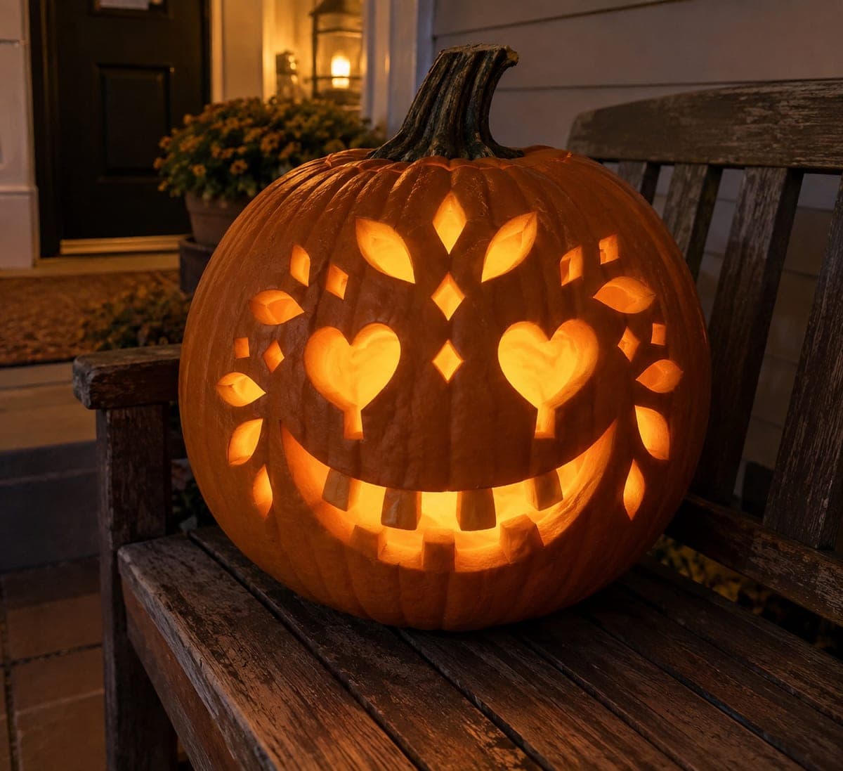 Heart-Eyed Pumpkin With Leaf Cutout Details