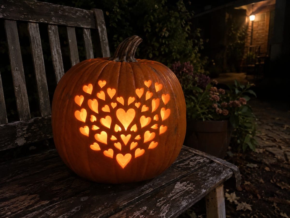 Heart-Pattern Jack-O-Lantern With Tiny Glowing Heart Holes