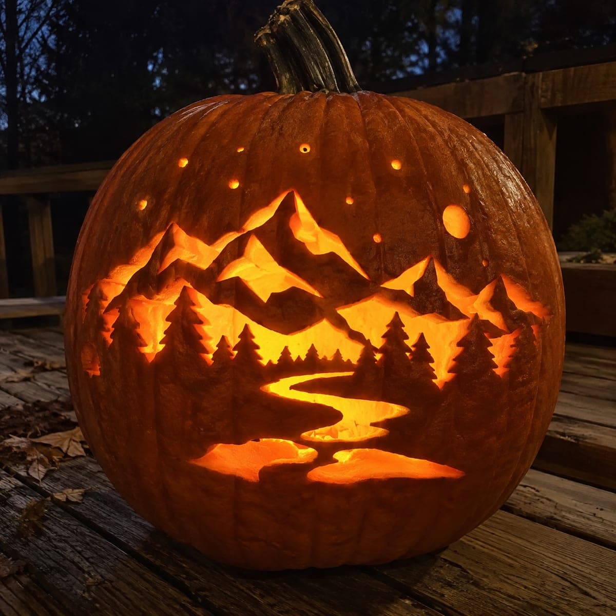 Intricate Mountain Landscape Pumpkin With Ridgeline Apertures