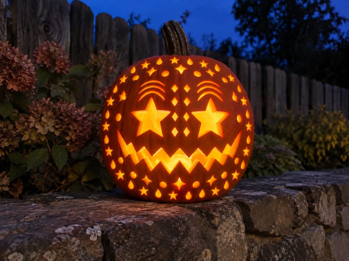 Intricate Star Eyes Pumpkin with Zigzag Mouth and Borders