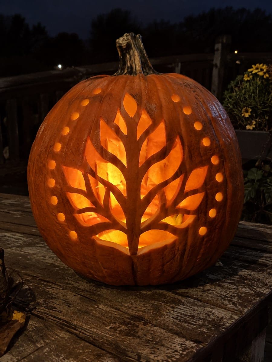 Large Veined Leaf Pumpkin with Dotted Border