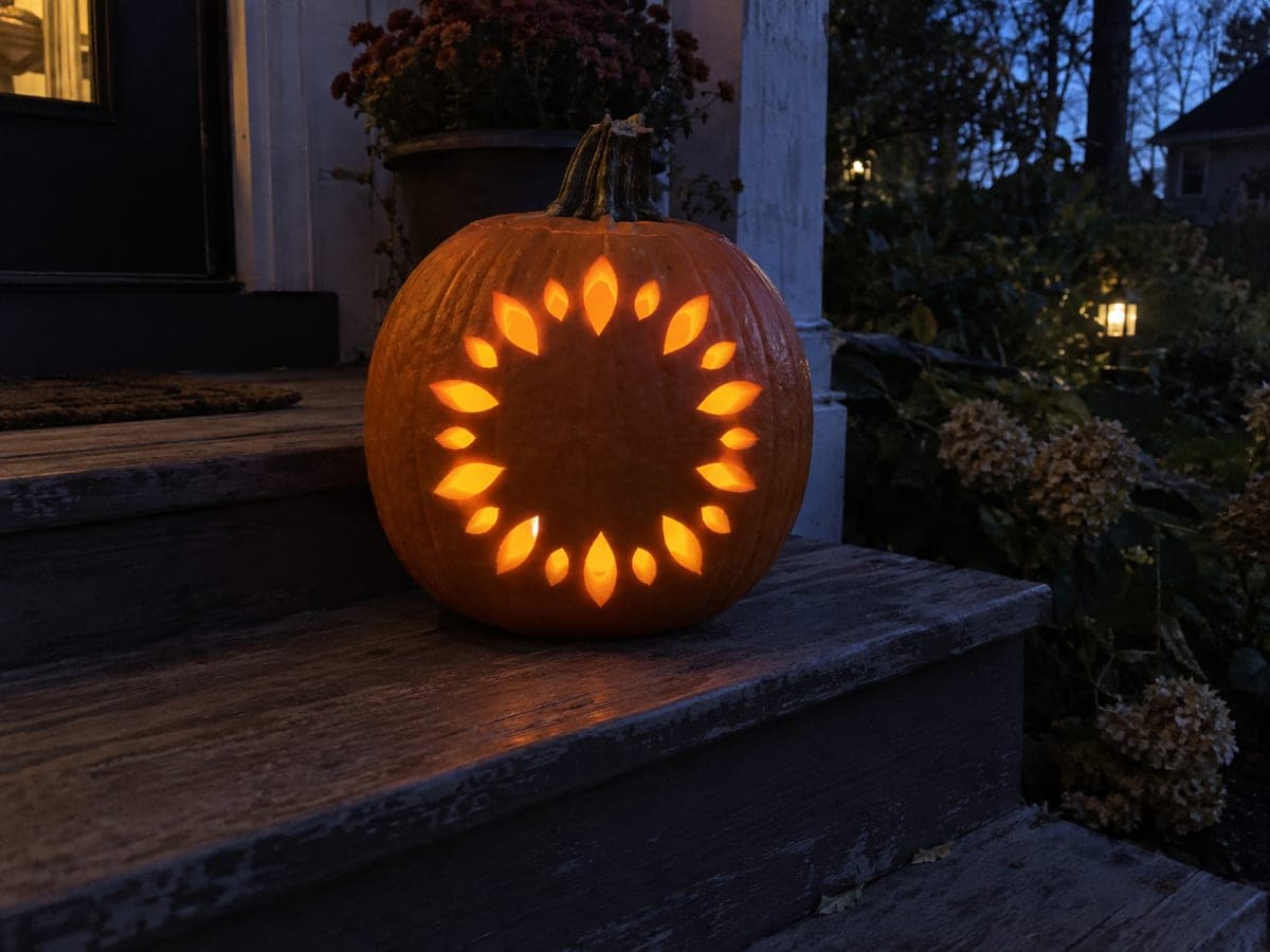Leaf Wreath Pumpkin With Twenty-Four Glowing Openings