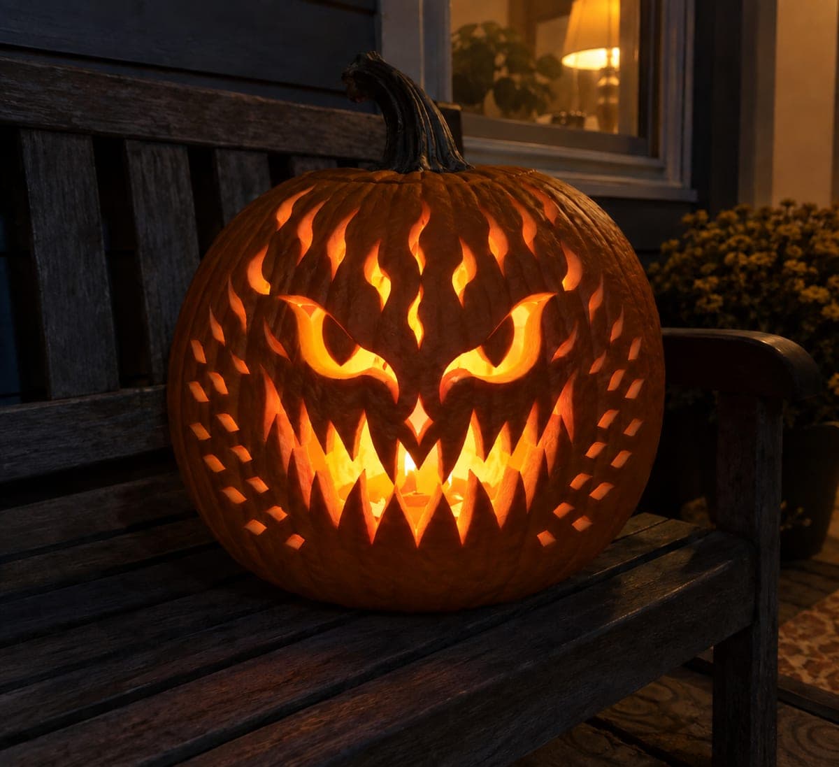 Leering Demon Face Expert Scary Pumpkin Face Carving
