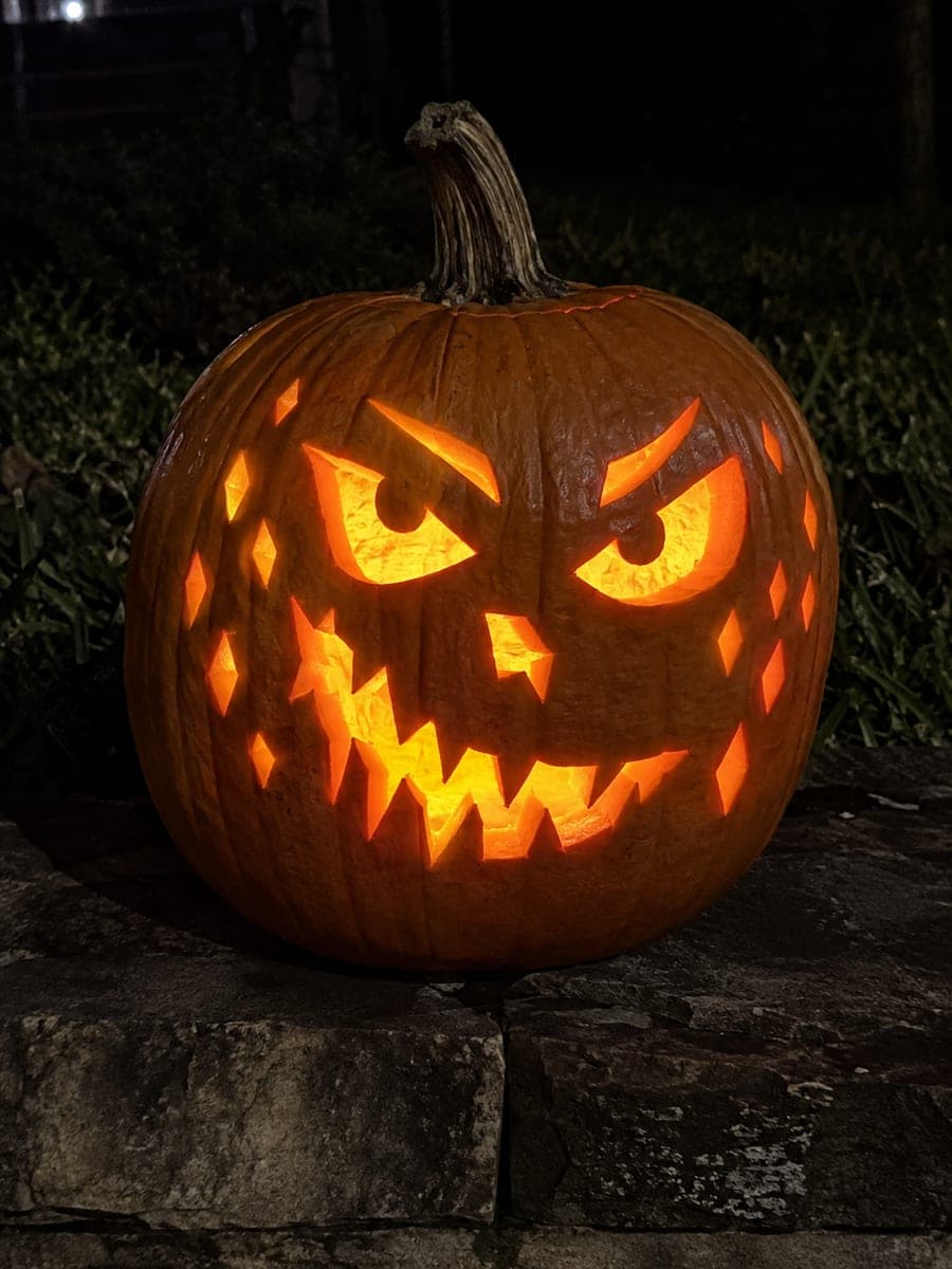 Leering Pumpkin With Scar Diamonds and Off-Center Nose