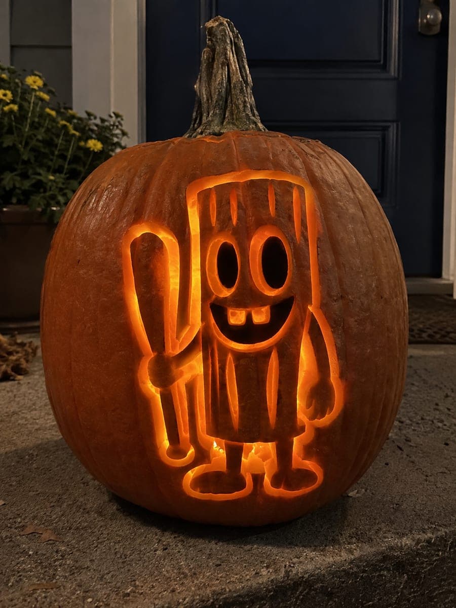 Log Character Jack-O-Lantern with Bat Wing Accent