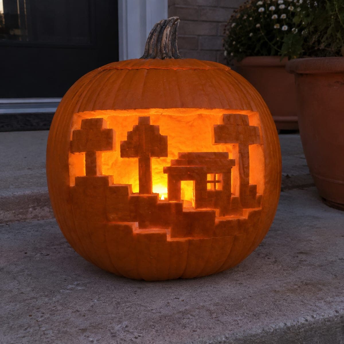 Minecraft Block Village Scene Pumpkin Carving
