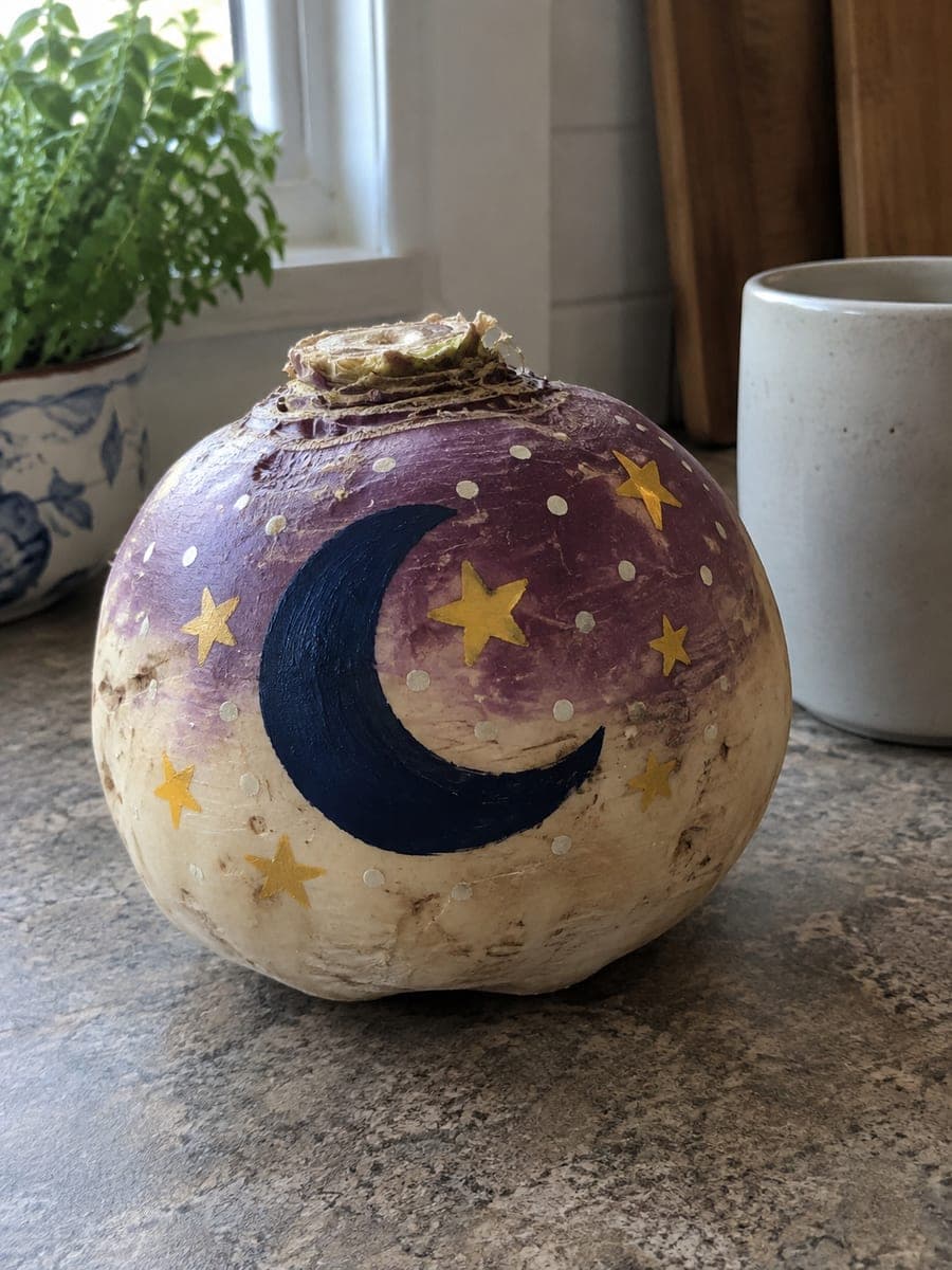 Moon and Star Painted No-Carve Turnip Lantern