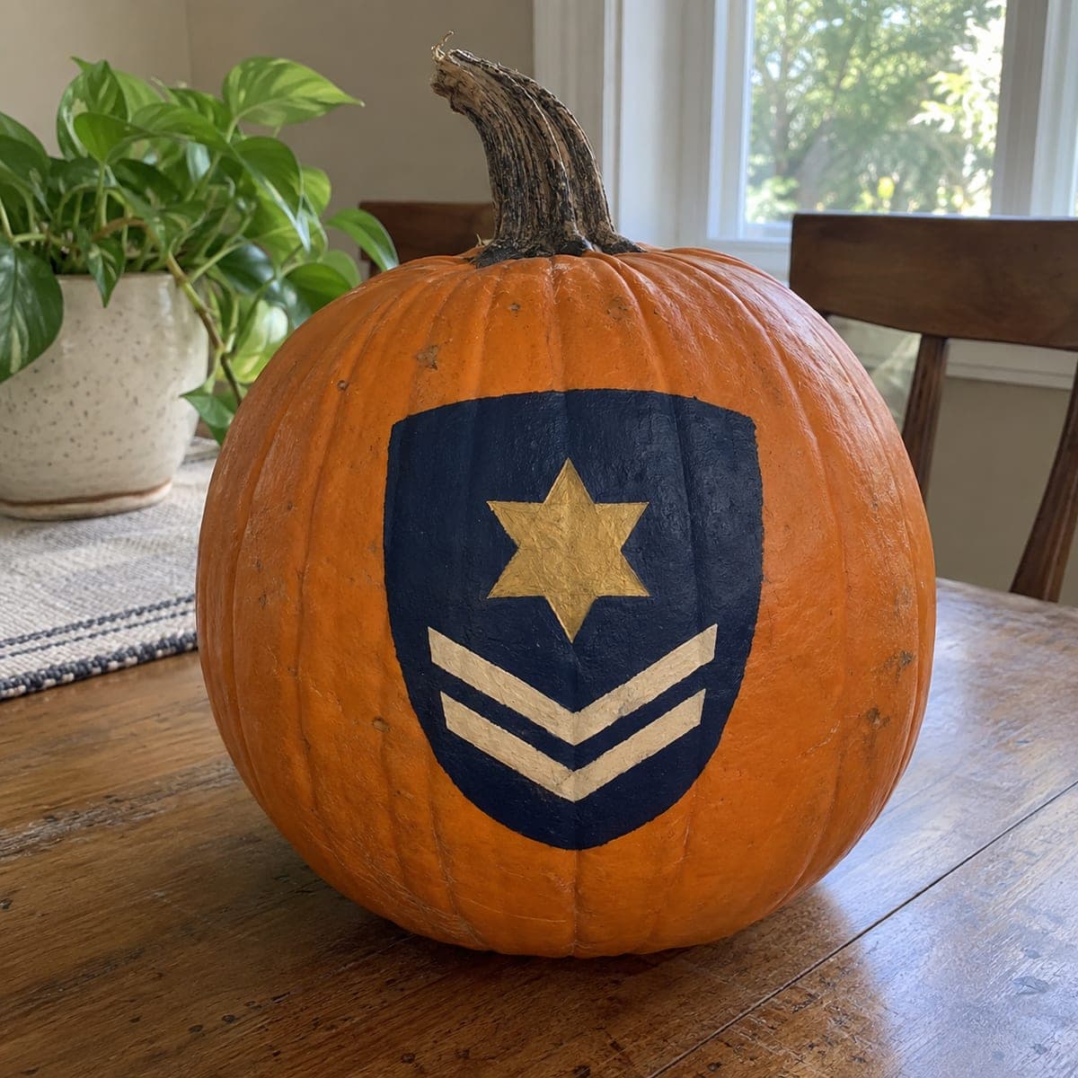 Navy Shield and Gold Star Painted Police Pumpkin