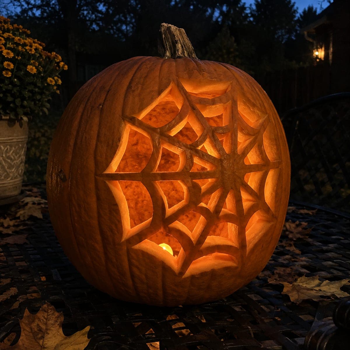 Off-Center Spider Web Pumpkin with Curved Rings