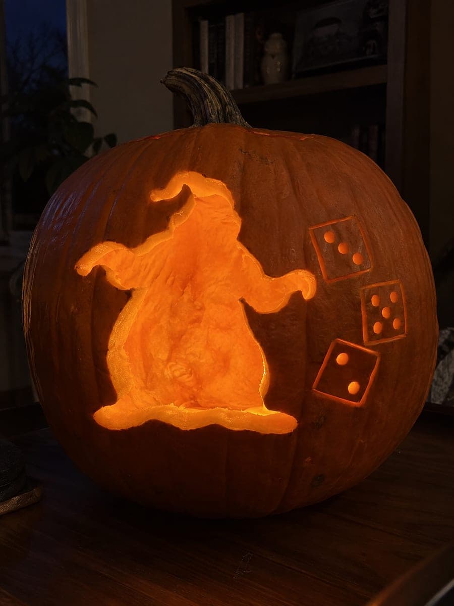 Oogie Boogie Silhouette Pumpkin with Glowing Dice Dots