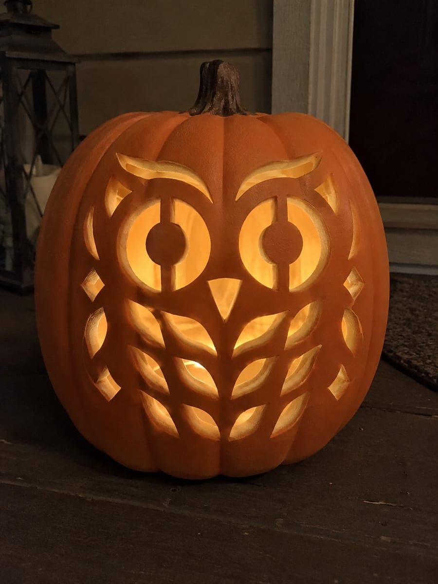 Owl Face Foam Pumpkin With Feather Cutout Pattern