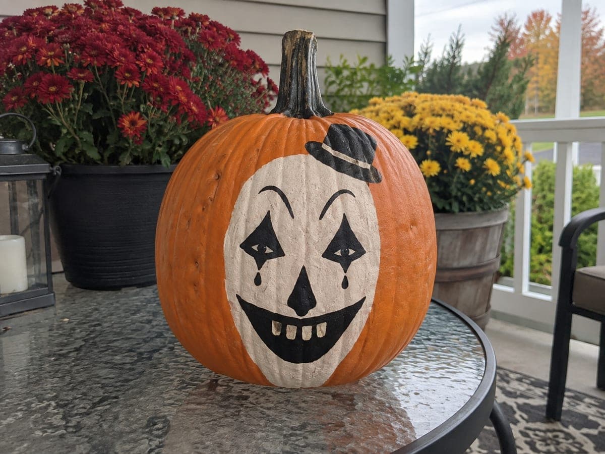 Painted Art the Clown No-Carve Pumpkin