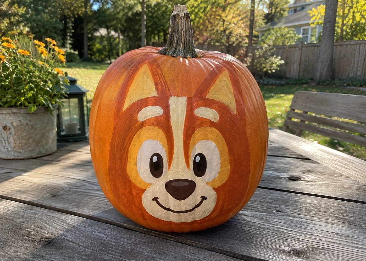 Painted Bingo Heeler Pumpkin No-Carve Design