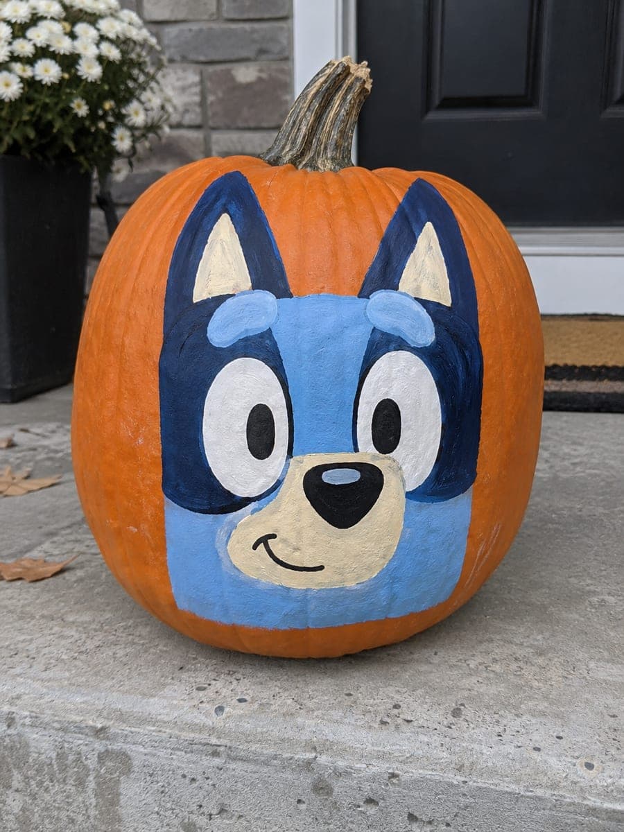 Painted Bluey No-Carve Pumpkin Simple Character Design