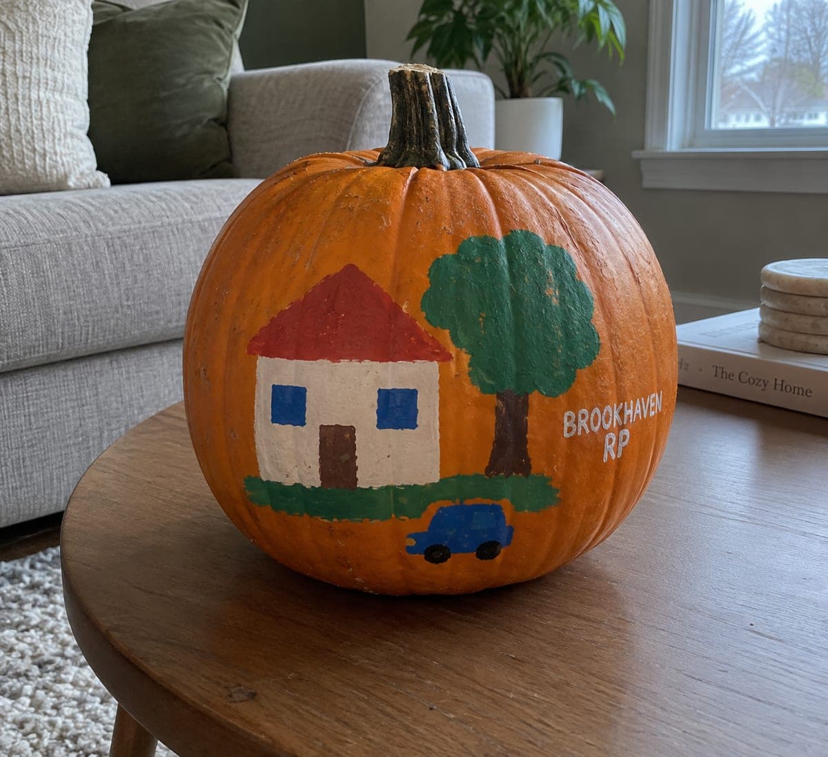 Painted Brookhaven House Tree and Car Pumpkin