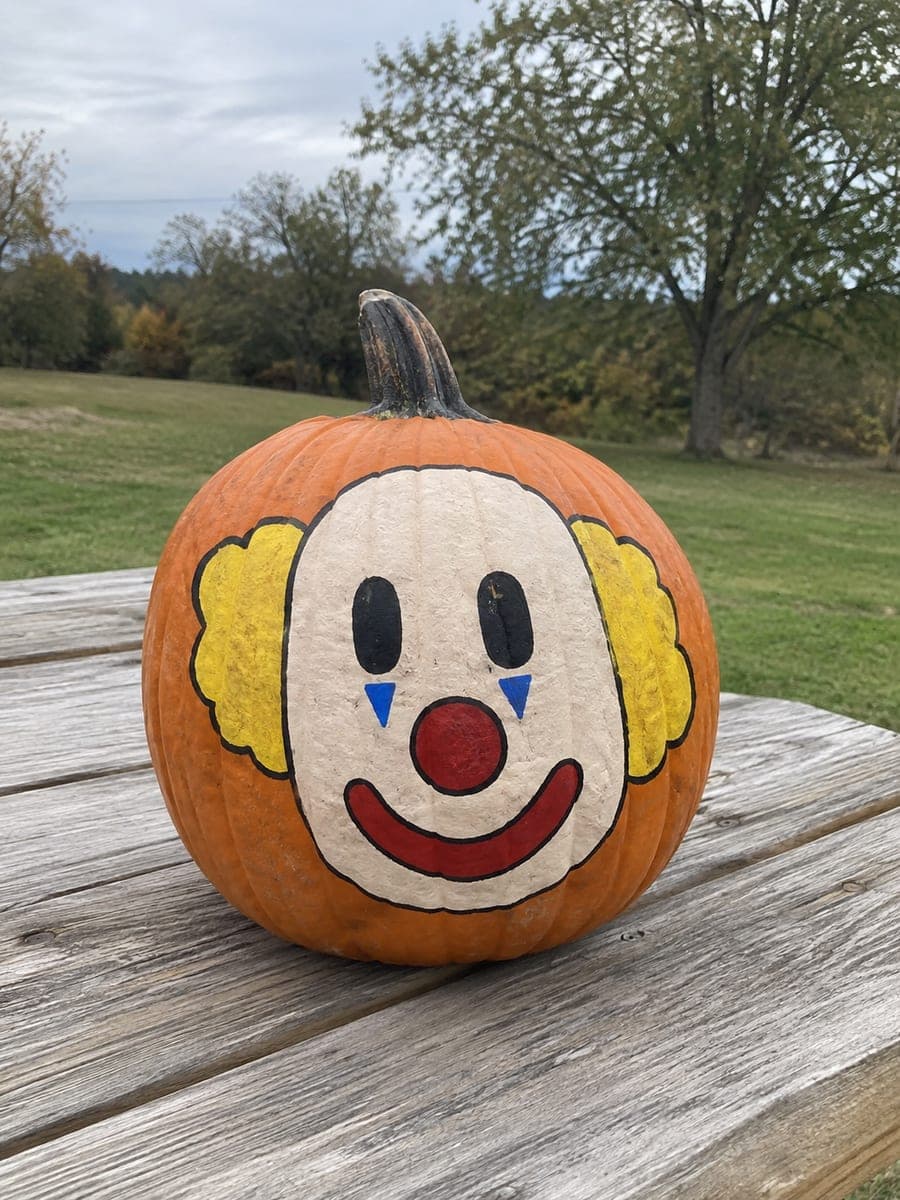 Painted Cheerful Clown Pumpkin with Red Nose