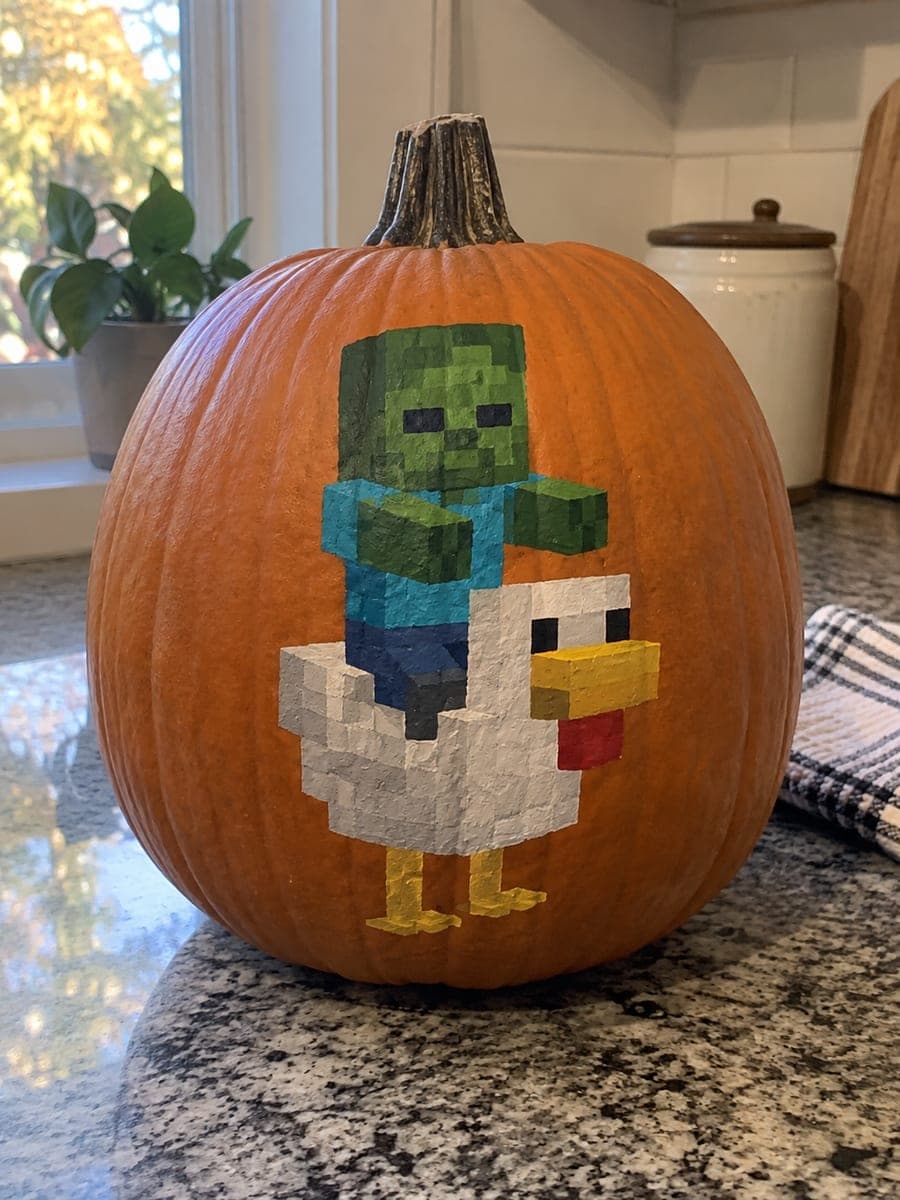 Painted Chicken Jockey No-Carve Minecraft Pumpkin