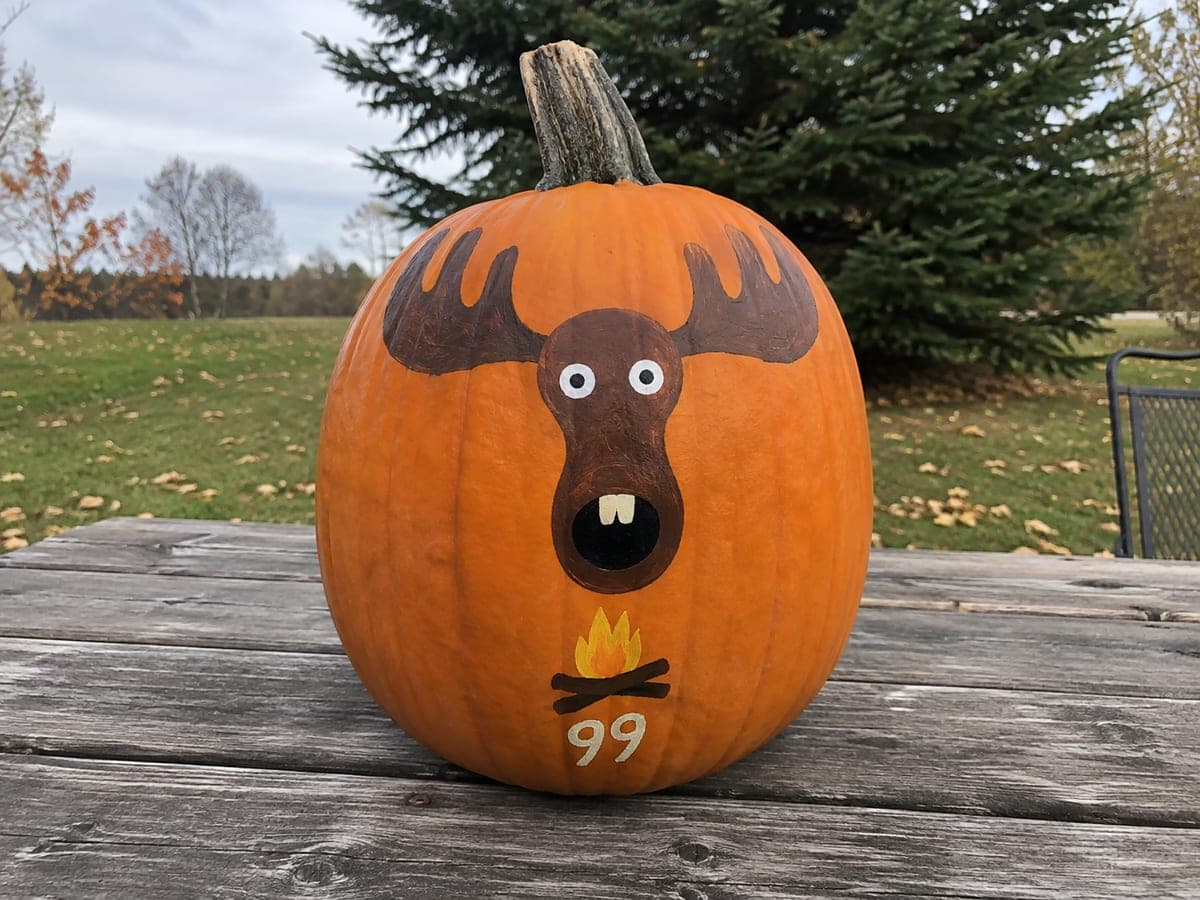 Painted Deer Face and Campfire No-Carve Pumpkin