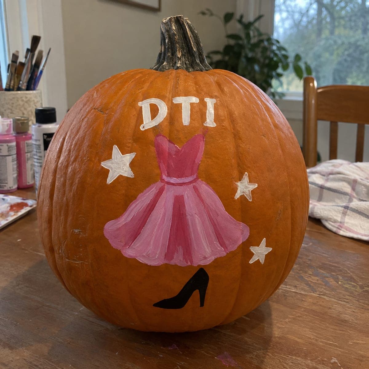 Painted Dress to Impress Gown and Stars Pumpkin