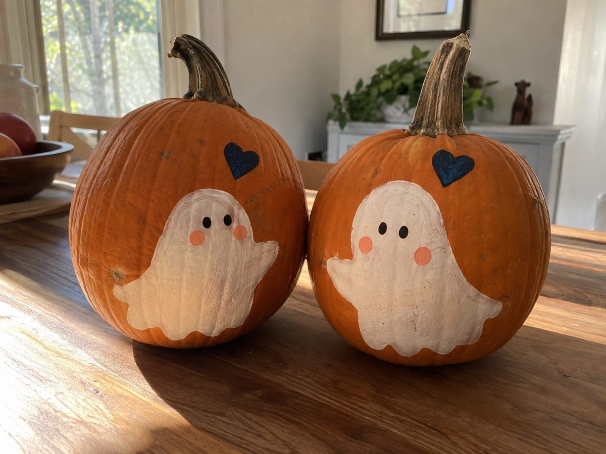 Painted Faces Couple Pumpkin Display