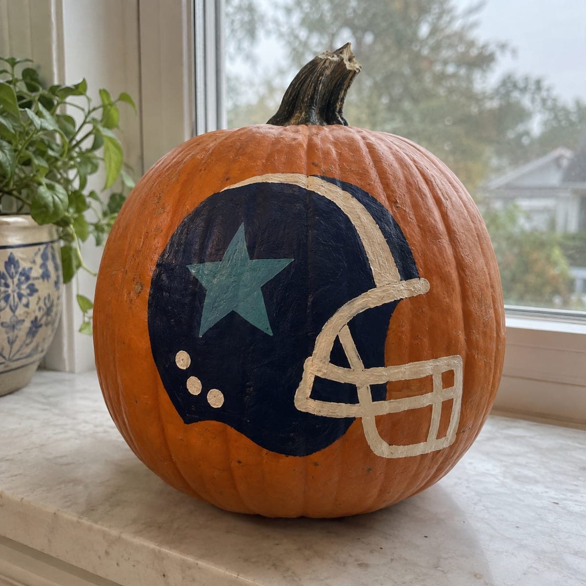 Painted Football Helmet No-Carve Pumpkin