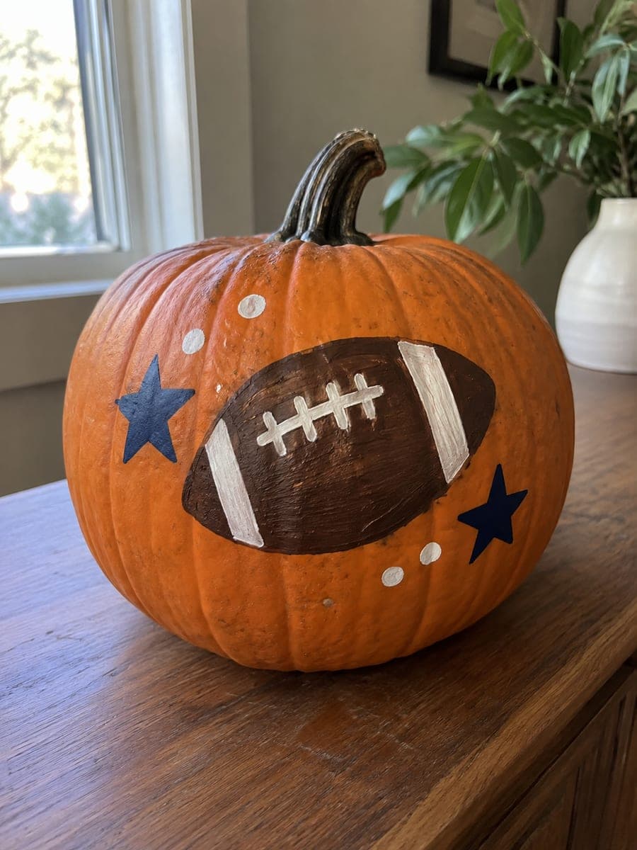 Painted Football No-Carve Pumpkin Idea