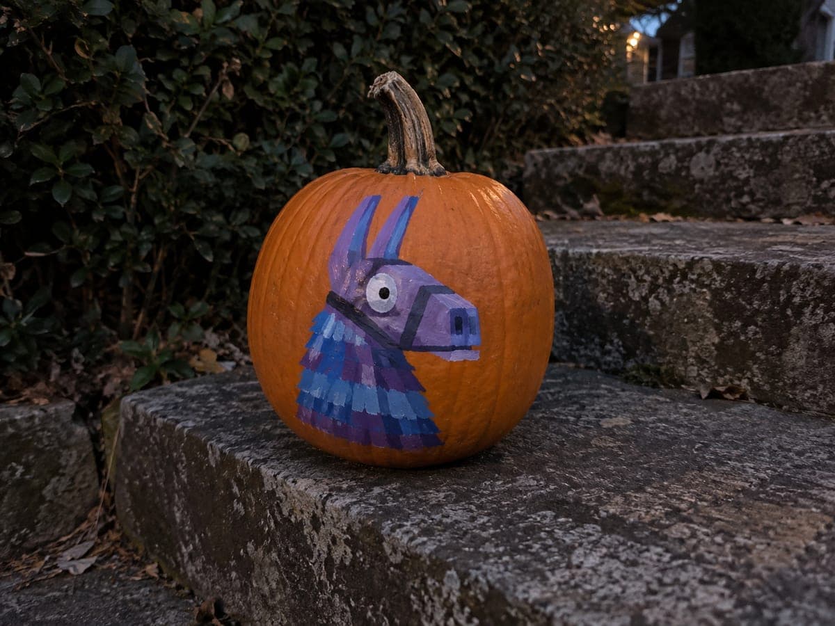 Painted Fortnite Supply Llama No-Carve Pumpkin