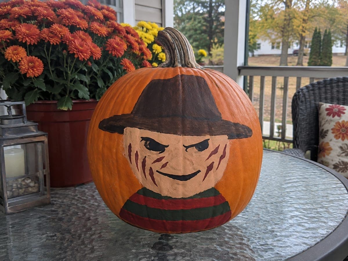Painted Freddy Krueger No-Carve Pumpkin Design