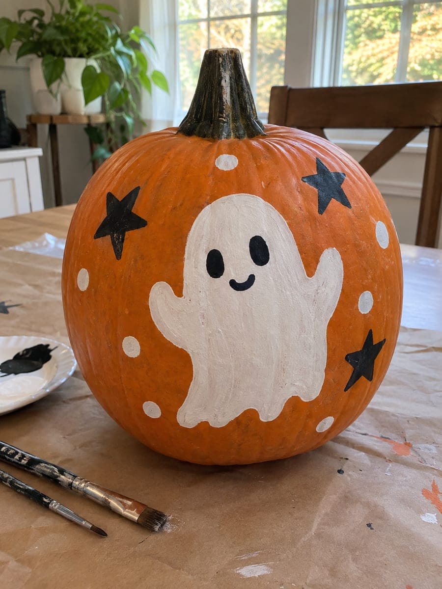 Painted Ghost Face No-Carve Pumpkin Idea