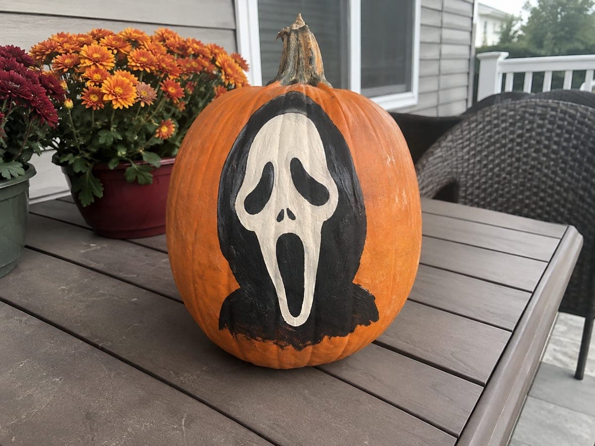 Painted Ghostface No-Carve Horror Movie Pumpkin