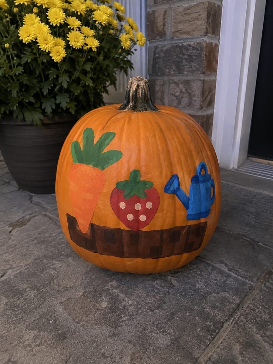 Painted Grow a Garden Harvest No-Carve Pumpkin