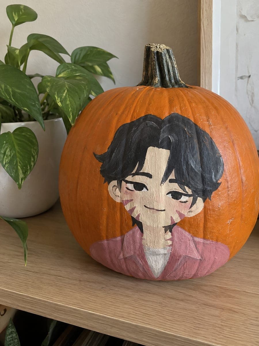 Painted Jinu K-Pop Idol Pumpkin Decoration
