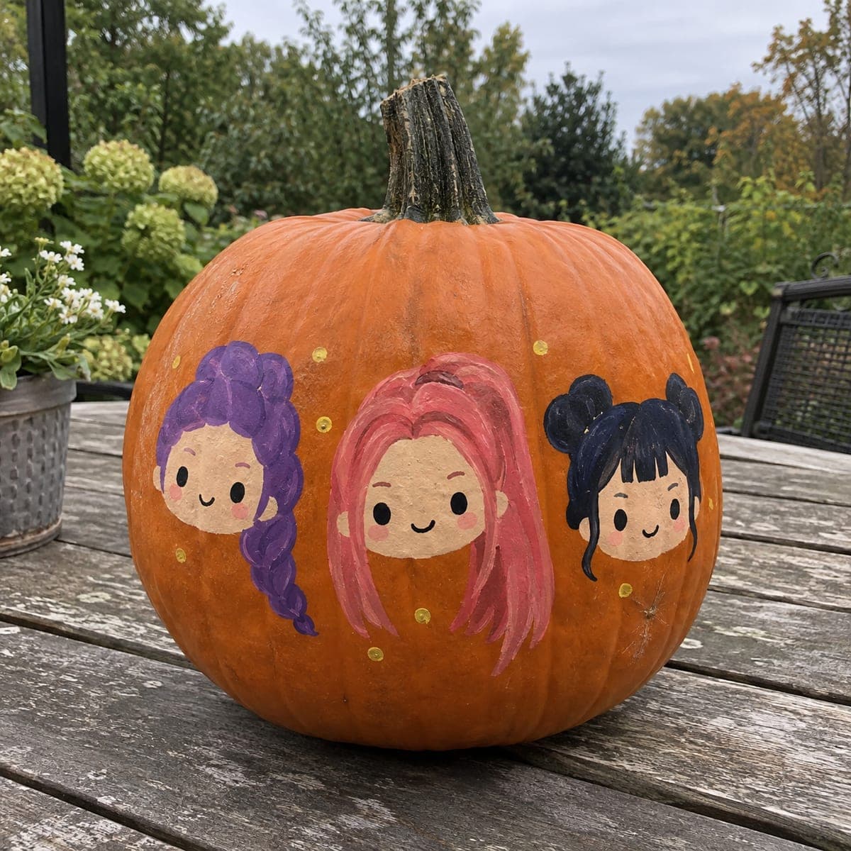 Painted KPop Demon Hunters No-Carve Pumpkin