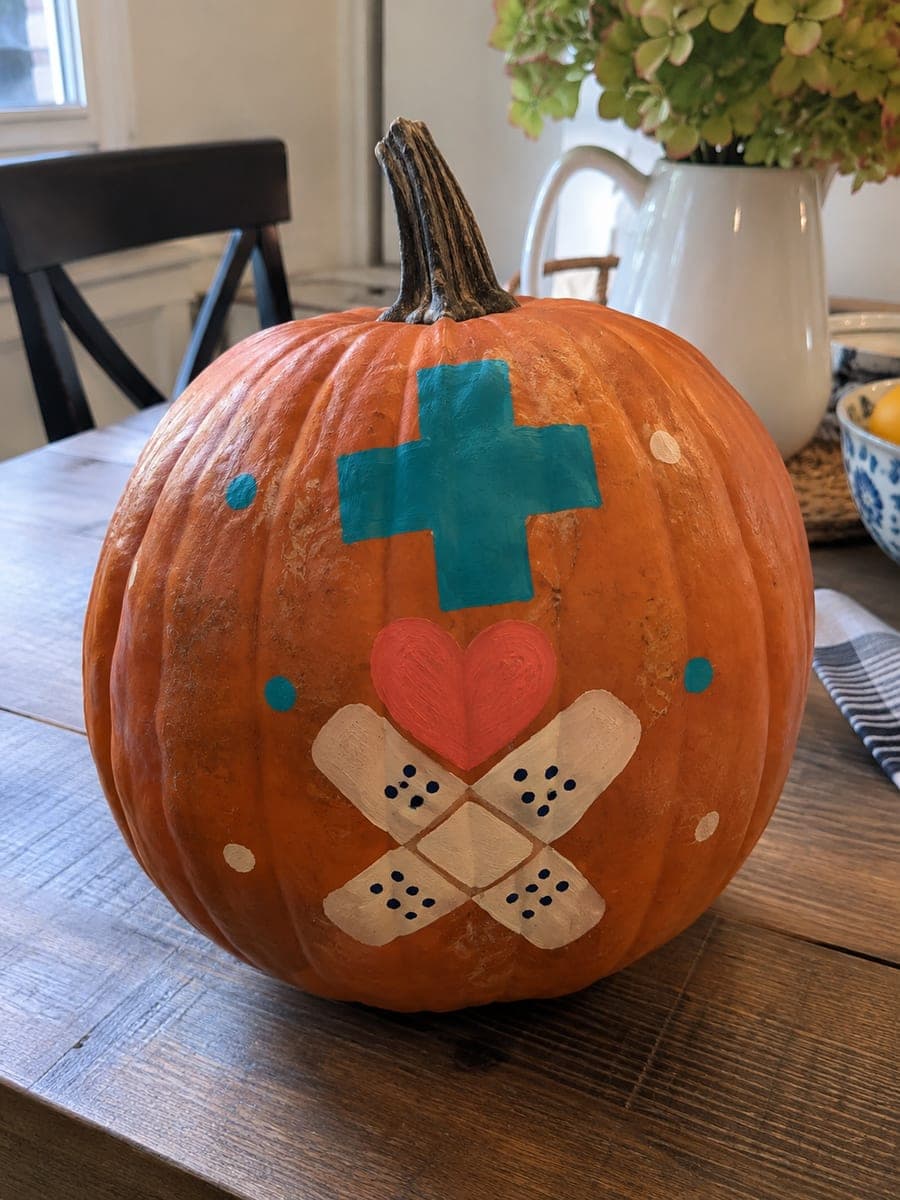 Painted Medical Symbols No-Carve Pumpkin Display