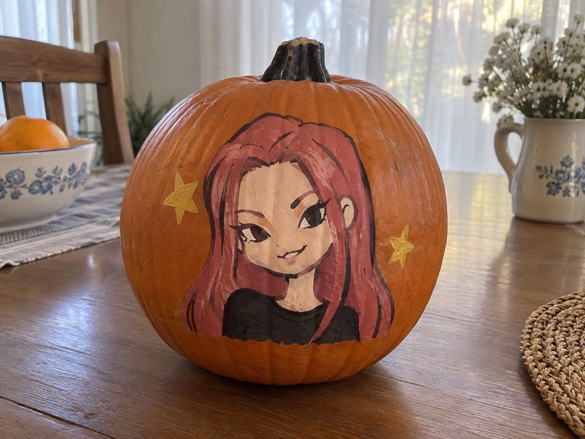 Painted Mira KPop No-Carve Pumpkin Design