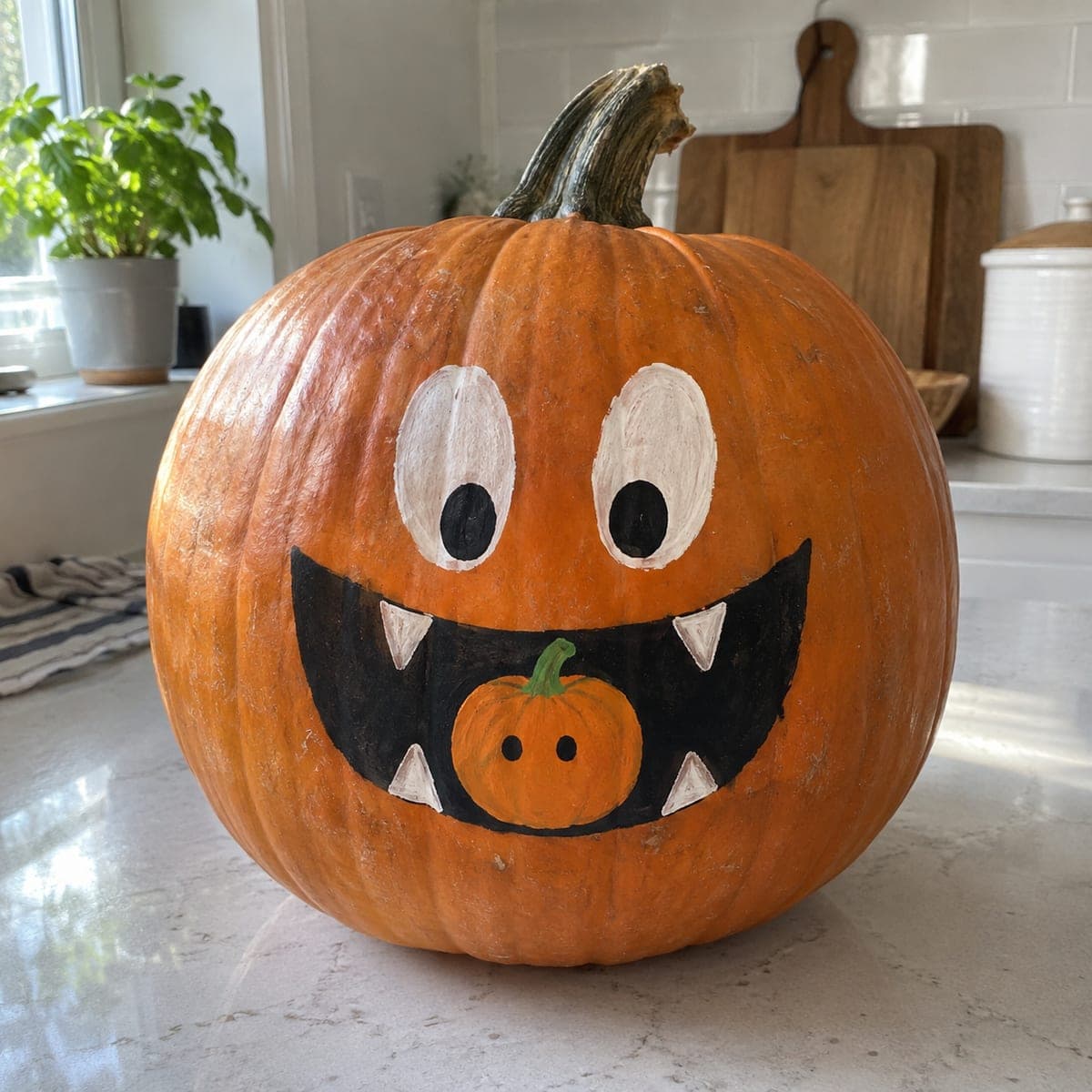 Painted Monster Pumpkin Eating a Tiny Pumpkin Motif