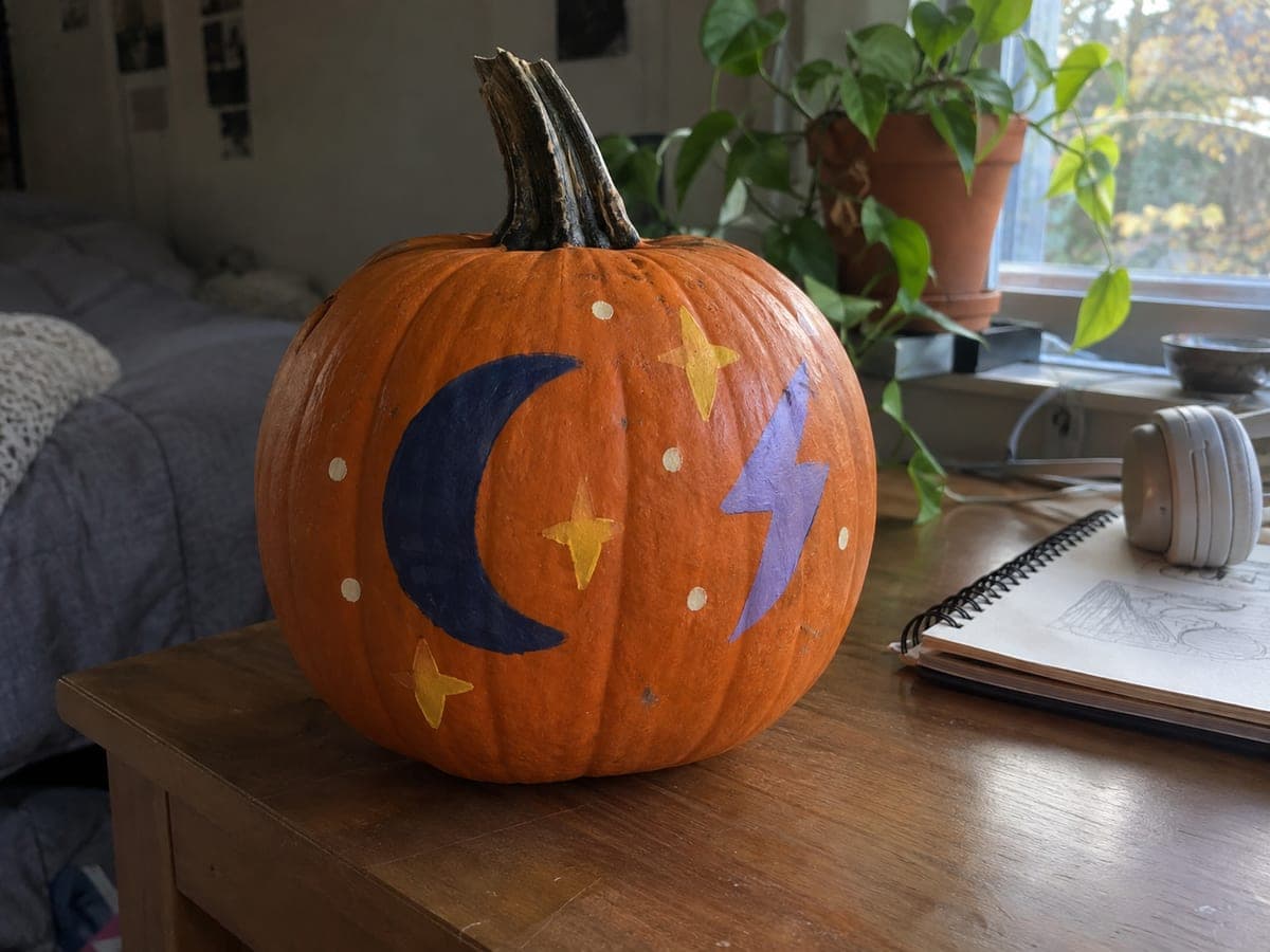 Painted No-Carve Teen Pumpkin with Flat Shape Design